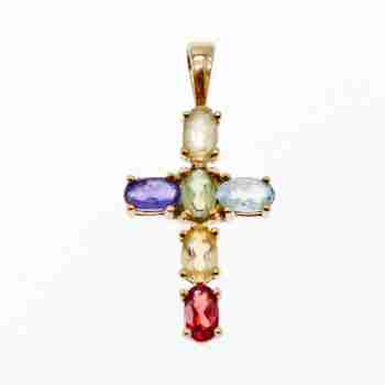 Sky Jewelry Серебряный крестик в позолоте с натуральными камнями
