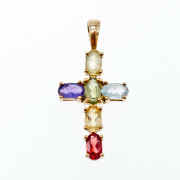 Sky Jewelry Серебряный крестик в позолоте с натуральными камнями