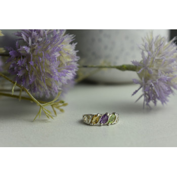 Sky Jewelry Серебряное кольцо с камнями: Тсаворит (Цаворит), Турмалин и Гелиодор