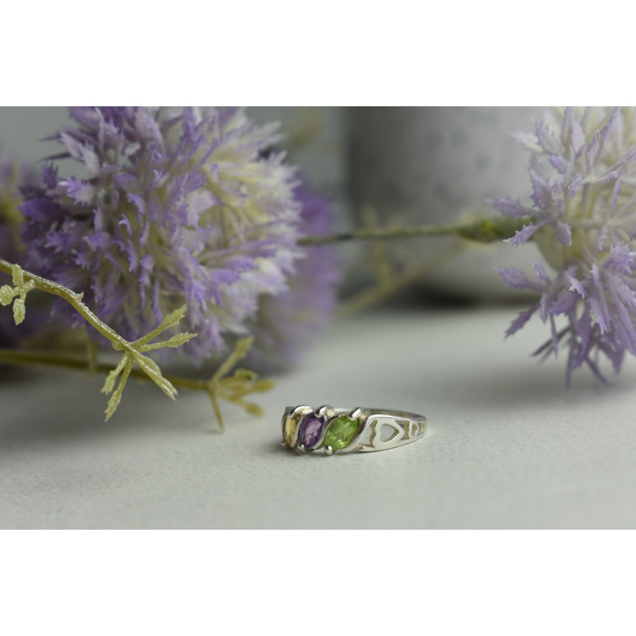 Sky Jewelry Серебряное кольцо с камнями: Тсаворит (Цаворит), Турмалин и Гелиодор