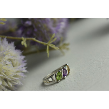 Sky Jewelry Серебряное кольцо с камнями: Тсаворит (Цаворит), Турмалин и Гелиодор
