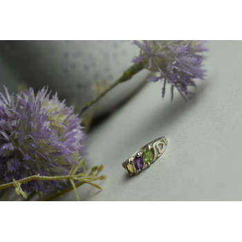 Sky Jewelry Серебряное кольцо с камнями: Тсаворит (Цаворит), Турмалин и Гелиодор