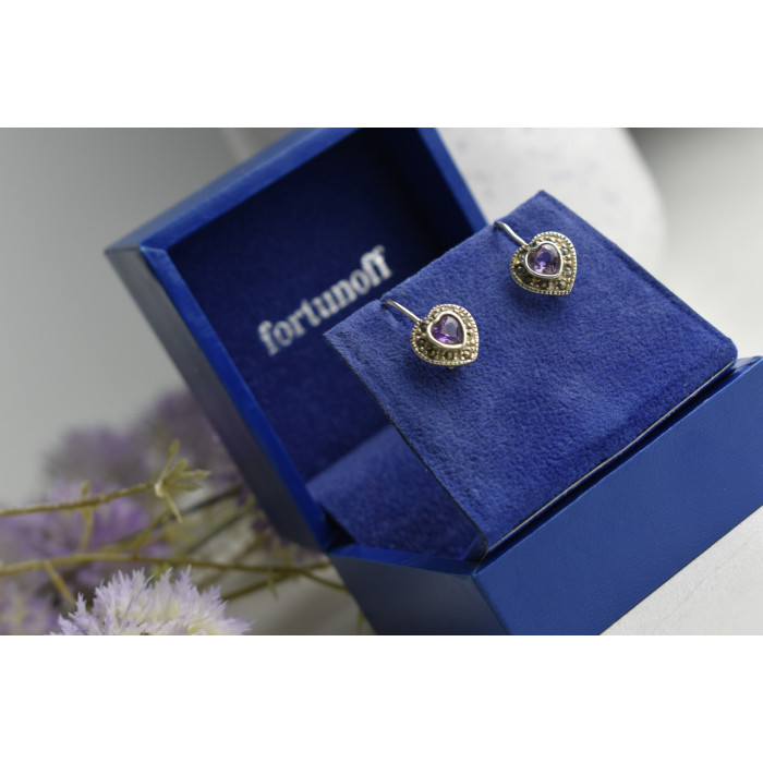 Sky Jewelry Винтажные серебряные серьги с Турмалином и камнями Морион