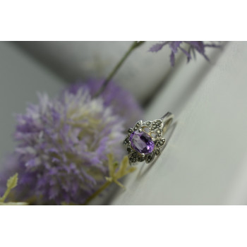 Sky Jewelry Серебряное кольцо с Фиолетовым Турмалином и черным Кварцем (Морион)