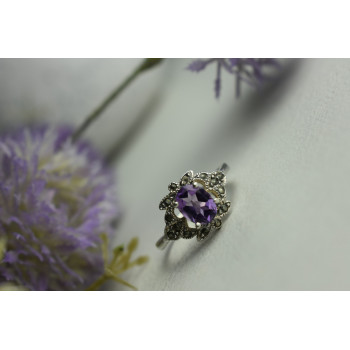 Sky Jewelry Серебряное кольцо с Фиолетовым Турмалином и черным Кварцем (Морион)