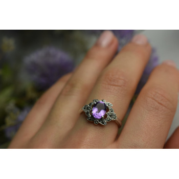 Sky Jewelry Серебряное кольцо с Фиолетовым Турмалином и черным Кварцем (Морион)