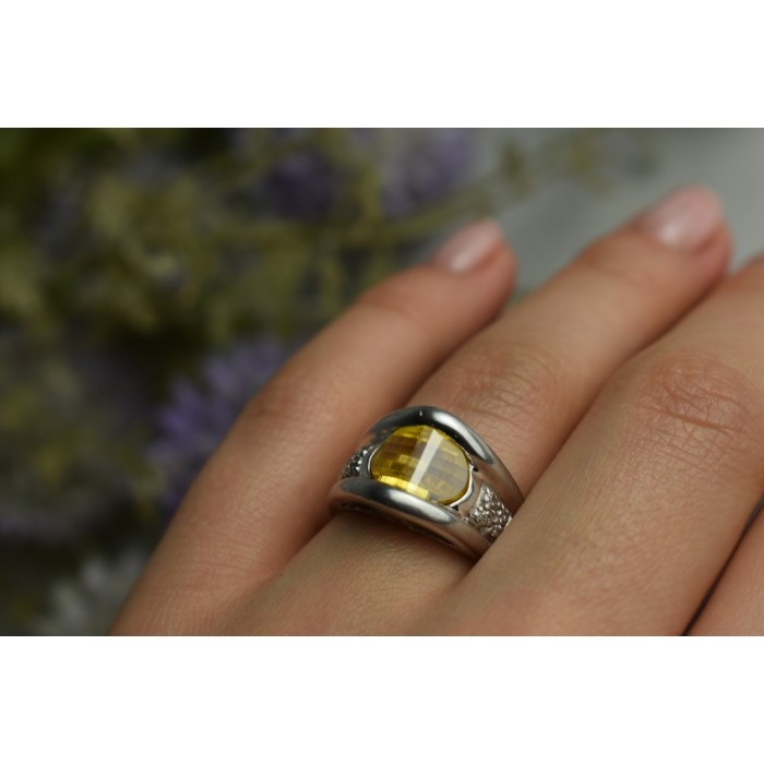 Sky Jewelry Серебряное кольцо 925 пробы с Желтым Сапфиром