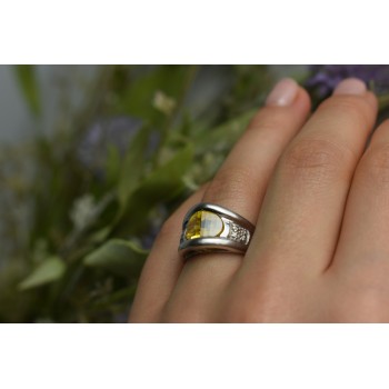 Sky Jewelry Серебряное кольцо 925 пробы с Желтым Сапфиром
