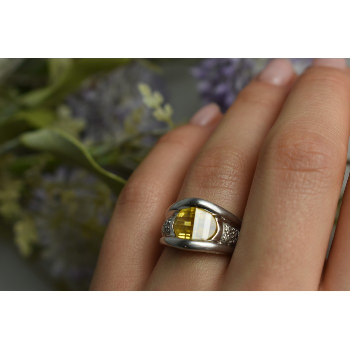 Sky Jewelry Серебряное кольцо 925 пробы с Желтым Сапфиром