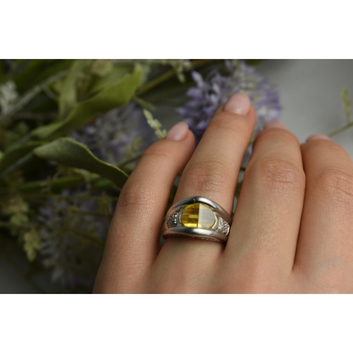 Sky Jewelry Серебряное кольцо 925 пробы с Желтым Сапфиром