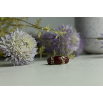 Sky Jewelry Серебряное кольцо с Бордовым Кораллом и камнями Морион