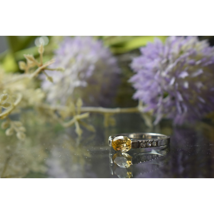 Sky Jewelry Серебряное кольцо 925 пробы с Цитрином и фианитами