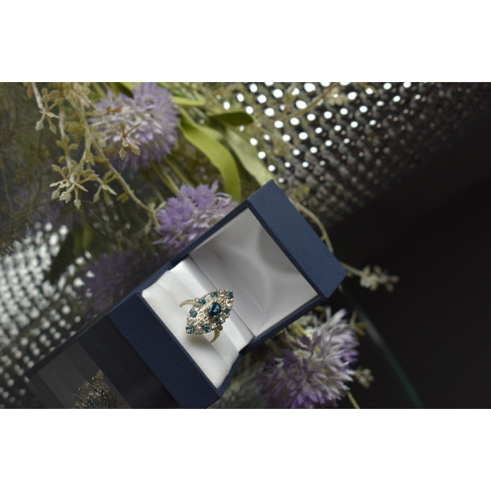 Sky Jewelry Серебряное кольцо с Аквамарином и бесцветным кварцем