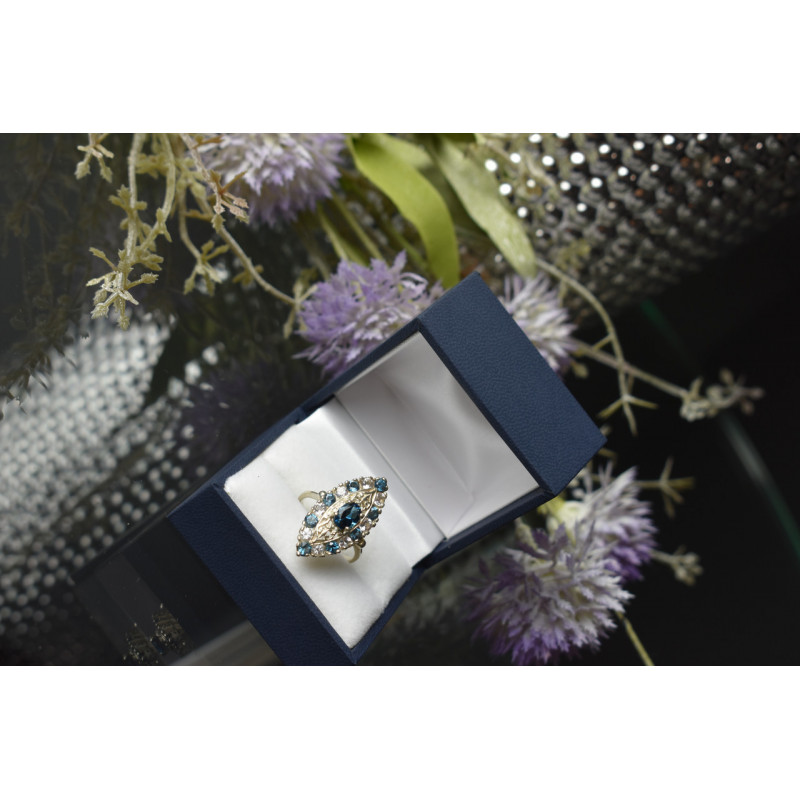 Sky Jewelry Серебряное кольцо с Аквамарином и бесцветным кварцем