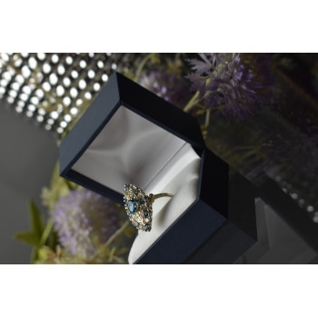 Sky Jewelry Серебряное кольцо с Аквамарином и бесцветным кварцем