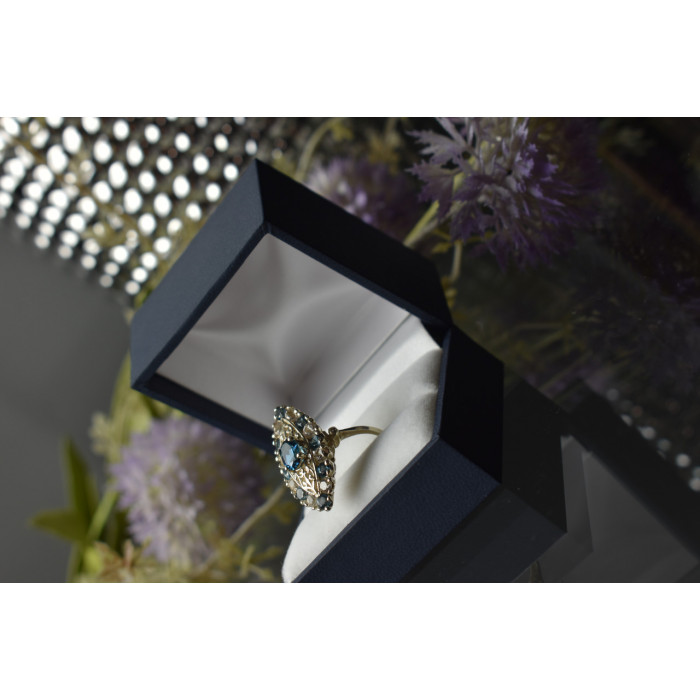 Sky Jewelry Серебряное кольцо с Аквамарином и бесцветным кварцем