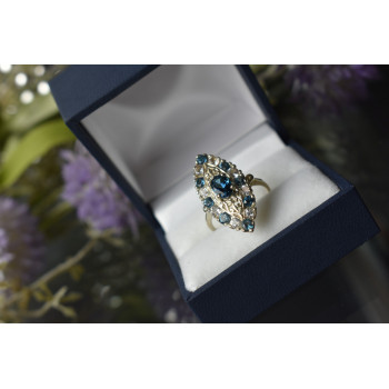 Sky Jewelry Серебряное кольцо с Аквамарином и бесцветным кварцем