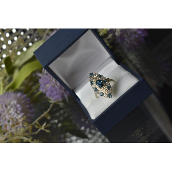 Sky Jewelry Серебряное кольцо с Аквамарином и бесцветным кварцем