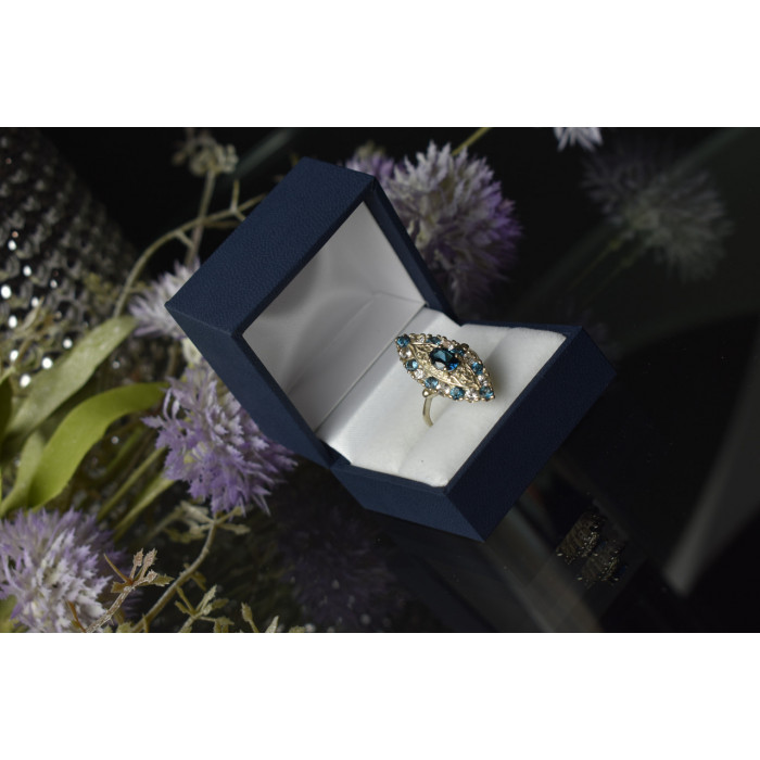 Sky Jewelry Серебряное кольцо с Аквамарином и бесцветным кварцем