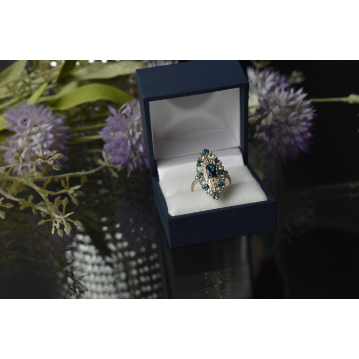 Sky Jewelry Серебряное кольцо с Аквамарином и бесцветным кварцем