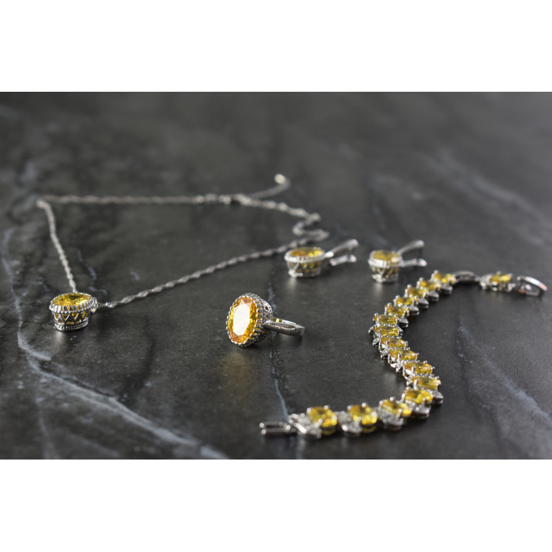 Sky Jewelry Серебряный комплект с Желтыми Фианитами *Имитация Цитрина