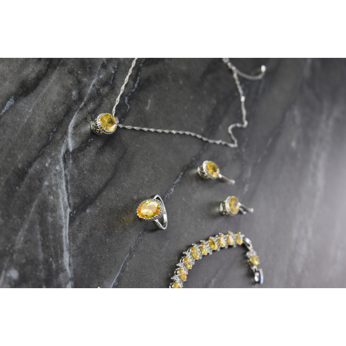 Sky Jewelry Серебряный комплект с Желтыми Фианитами *Имитация Цитрина