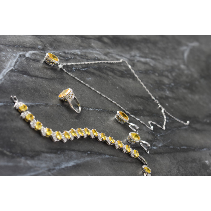 Sky Jewelry Серебряный комплект с Желтыми Фианитами *Имитация Цитрина