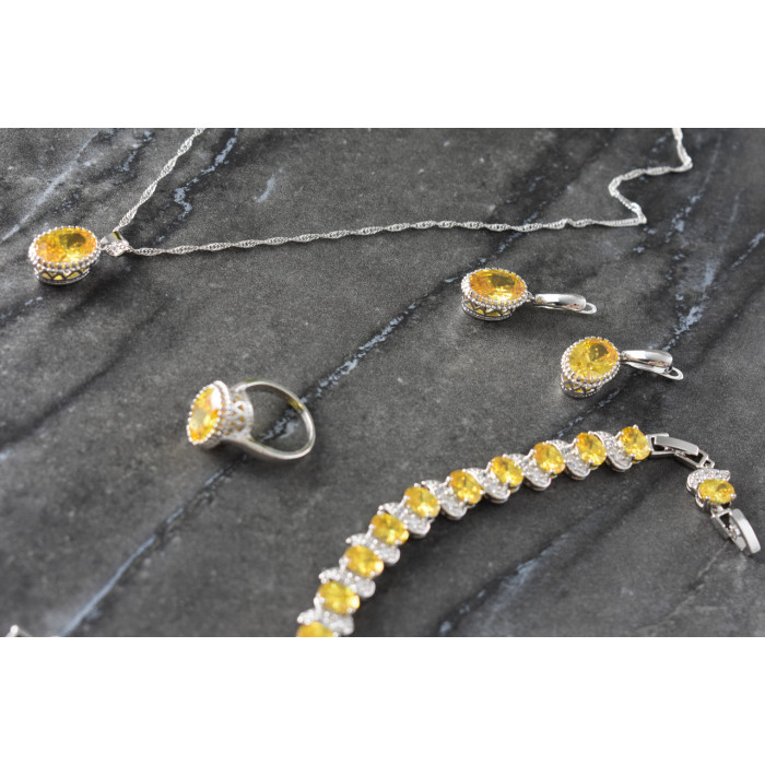 Sky Jewelry Серебряный комплект с Желтыми Фианитами *Имитация Цитрина