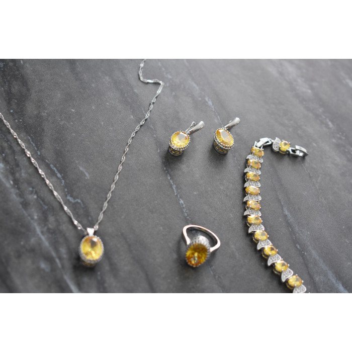 Sky Jewelry Серебряный комплект с Желтыми Фианитами *Имитация Цитрина