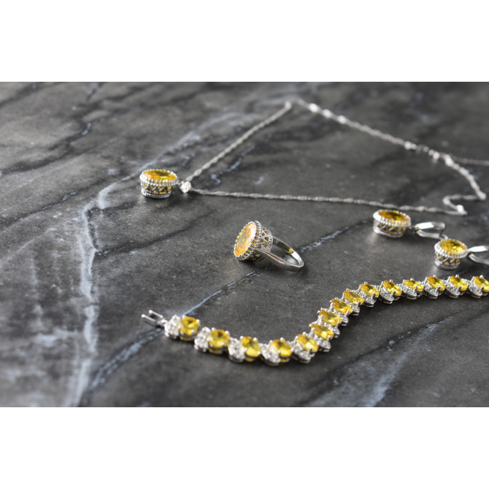 Sky Jewelry Серебряный комплект с Желтыми Фианитами *Имитация Цитрина