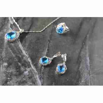 Sky Jewelry Серебряный набор с Голубыми Фианитами *Имитация Топаза*