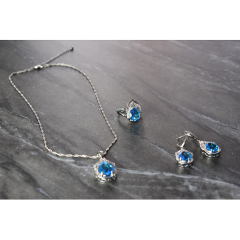 Sky Jewelry Серебряный набор с Голубыми Фианитами *Имитация Топаза*