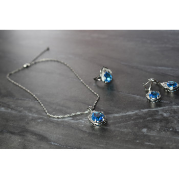 Sky Jewelry Серебряный набор с Голубыми Фианитами *Имитация Топаза*