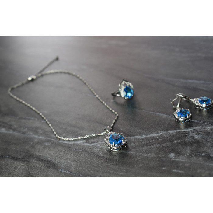 Sky Jewelry Серебряный набор с Голубыми Фианитами *Имитация Топаза*