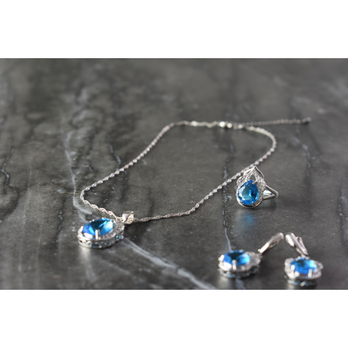 Sky Jewelry Серебряный набор с Голубыми Фианитами *Имитация Топаза*