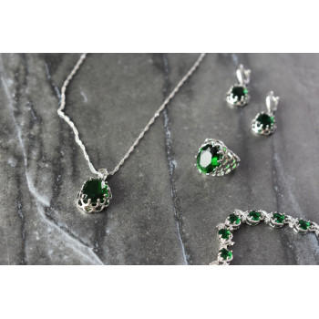 Sky Jewelry Серебряный набор с Зелеными Фианитами *Имитация Изумруда