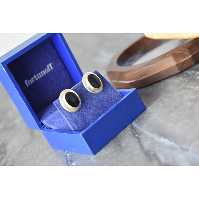 Sky Jewelry Классические Серебряные Серьги 925 пробы с Черным Нефритом