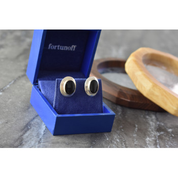 Sky Jewelry Классические Серебряные Серьги 925 пробы с Черным Нефритом