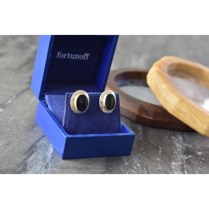 Sky Jewelry Классические Серебряные Серьги 925 пробы с Черным Нефритом