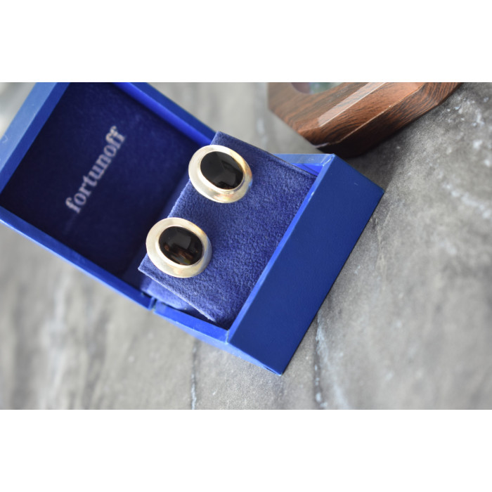 Sky Jewelry Классические Серебряные Серьги 925 пробы с Черным Нефритом