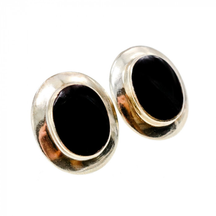 Sky Jewelry Классические Серебряные Серьги 925 пробы с Черным Нефритом