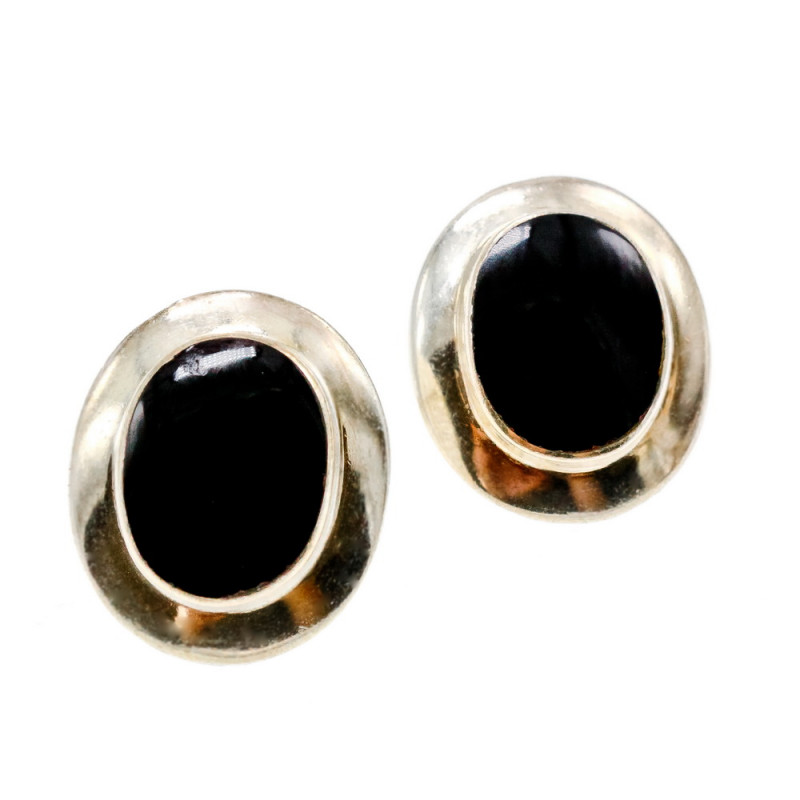 Sky Jewelry Классические Серебряные Серьги 925 пробы с Черным Нефритом