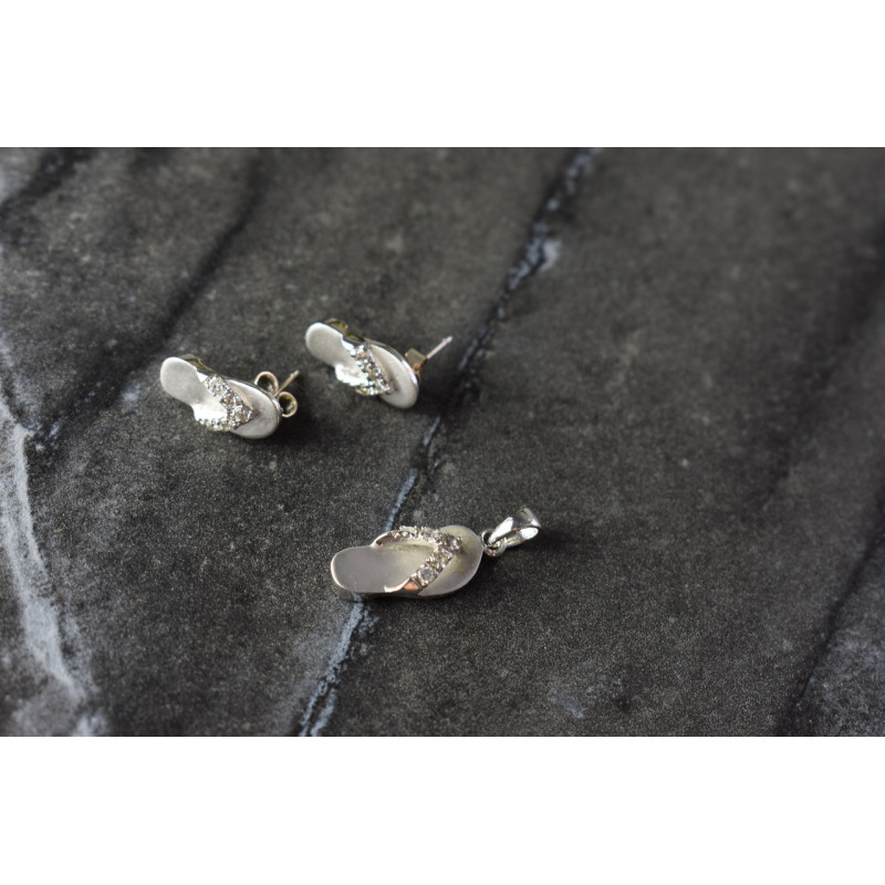 Sky Jewelry Летний Серебряный Комплект с фианитами *Шлепки