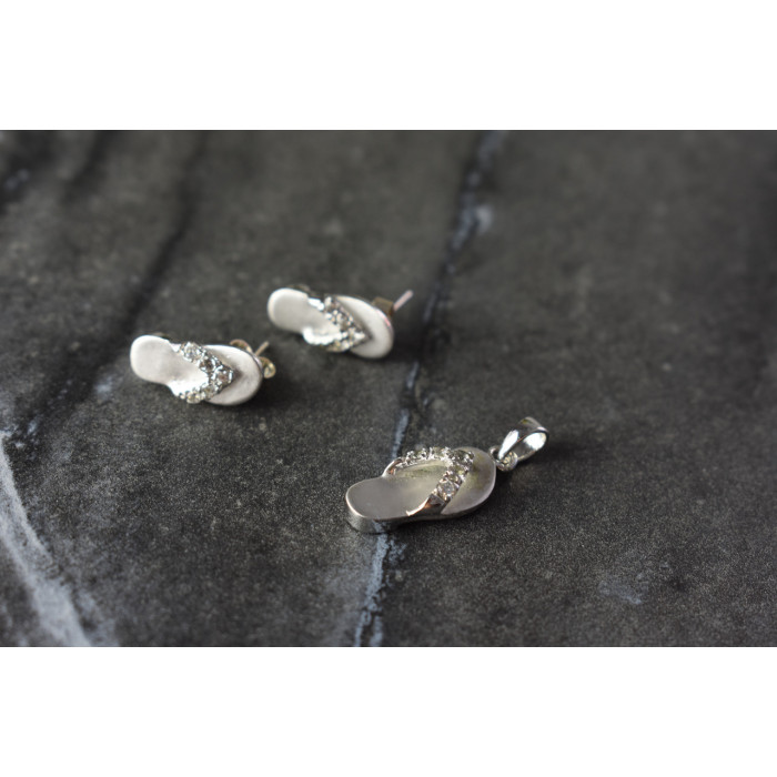 Sky Jewelry Летний Серебряный Комплект с фианитами *Шлепки