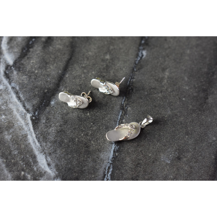 Sky Jewelry Летний Серебряный Комплект с фианитами *Шлепки