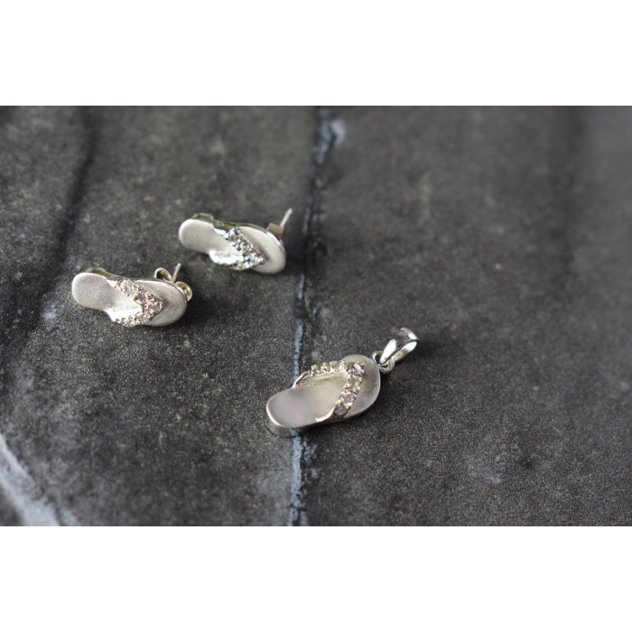 Sky Jewelry Летний Серебряный Комплект с фианитами *Шлепки