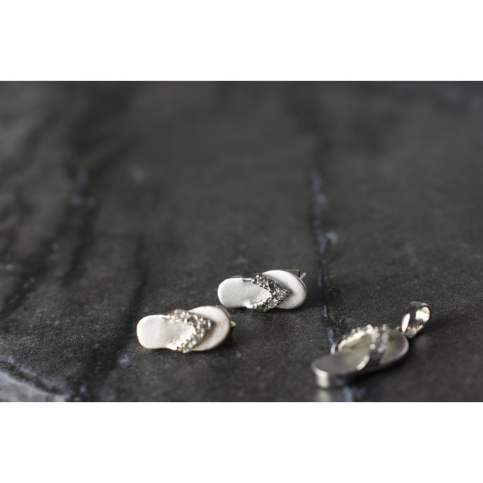 Sky Jewelry Летний Серебряный Комплект с фианитами *Шлепки