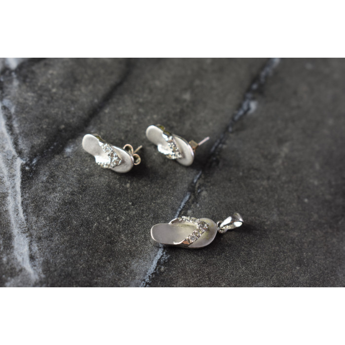 Sky Jewelry Летний Серебряный Комплект с фианитами *Шлепки