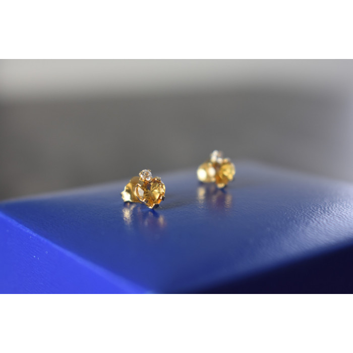 Sky Jewelry Серебряные серьги-гвоздики в позолоте с Гелиодором и Бесцветной Шпинелью