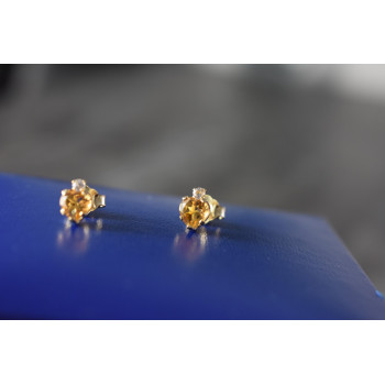 Sky Jewelry Серебряные серьги-гвоздики в позолоте с Гелиодором и Бесцветной Шпинелью